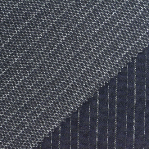 Navy Pinstripe Interlock Knit, Poly-Viscose