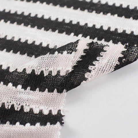 Black Horizontal-Stripe Chunky Knit, Cotton-Poly, 168 gsm