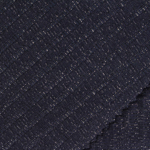 Dark Blue Marl Rib Knit, Poly-Metallic
