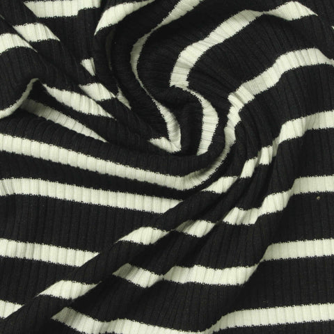 Black Horizontal-Stripe Rib Knit, Viscose, 220 gsm