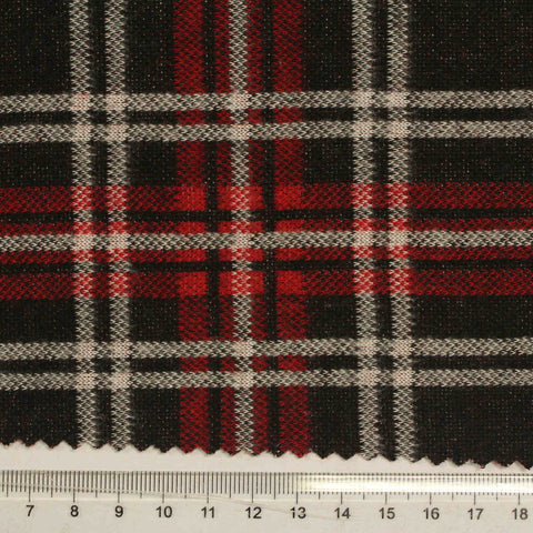 Red Plaid Interlock Knit, Polyester, 250 gsm