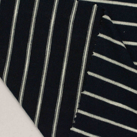 White Horizontal-Stripe Jersey Knit, Polyester, 180 gsm