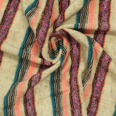 Pink Vertical-Stripe Rib Knit, Poly-Viscose, 190 gsm