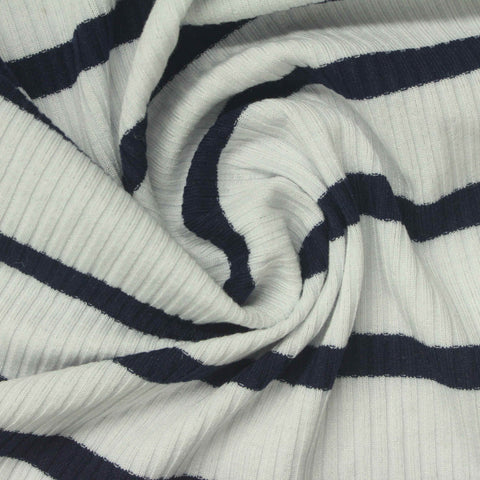 Navy Horizontal-Stripe Rib Knit, 200 gsm