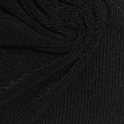 Acetate Stretch Rib Knit Fabric, 230 gsm, 153 cm — Black