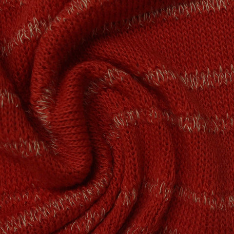 Red Horizontal-Stripe Knit, Poly-Viscose, 265 gsm