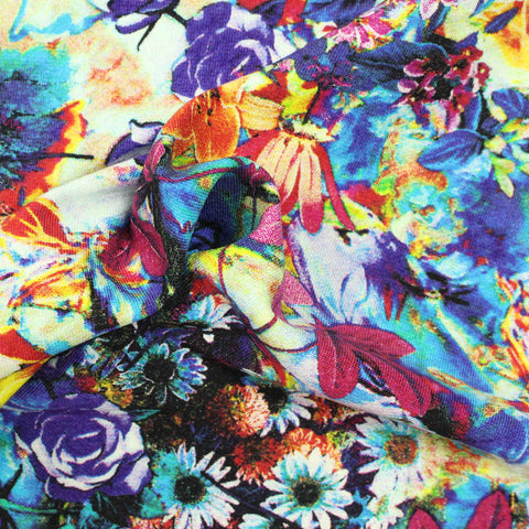 Purple Floral Bengaline, Viscose-Nylon