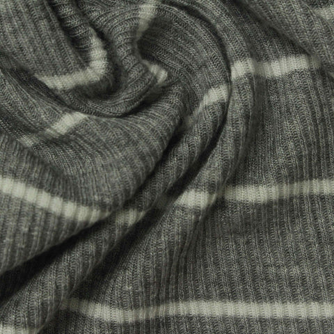 White Horizontal-Stripe Rib Knit, Viscose, 200 gsm