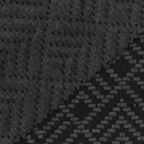Black Geometric Interlock Knit, Poly-Cotton, 217 gsm