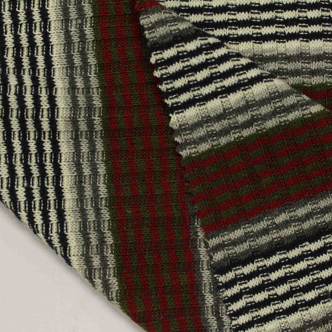 Red Horizontal-Stripe Rib Knit, Poly-Viscose, 230 gsm, 170 cm