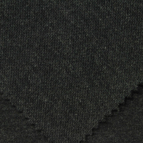 Dark Grey Heathered-Marl Piqué Knit, Cotton-Poly, 340 gsm