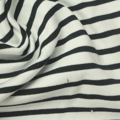 Black Horizontal-Stripe Rib Knit, Cotton, 300 gsm