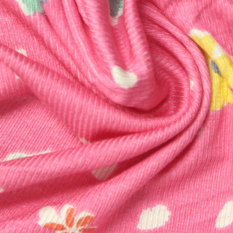Pink Flowers Rib Knit, Viscose, 220 gsm