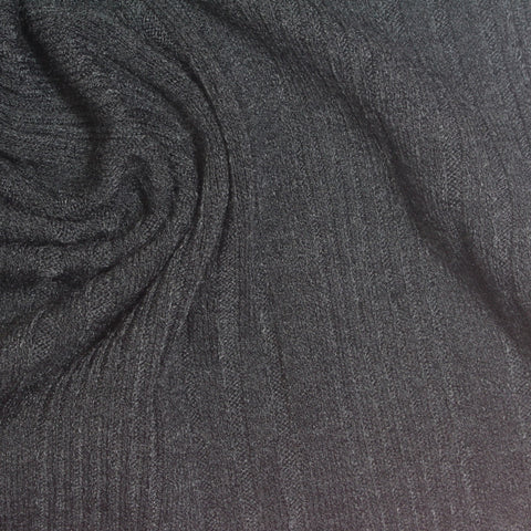 Dark Grey Marl Rib Knit, Poly-Viscose, 280 gsm, 140 cm