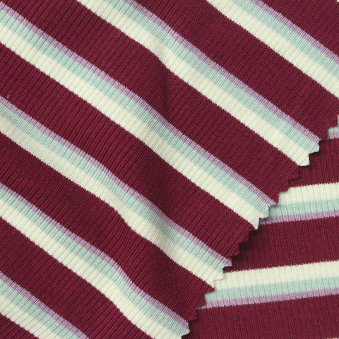 Maroon Horizontal-Stripe Rib Knit, Viscose