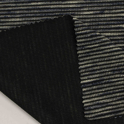 Black Horizontal-Stripe Interlock Knit, Poly-Cotton, 230 gsm