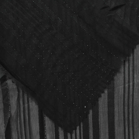 Black Vertical-Stripe Chiffon, Polyester, 87 gsm