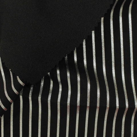Silver Vertical-Stripe Satin, Poly-Viscose