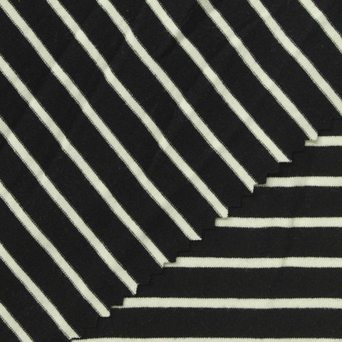 White Horizontal-Stripe Jersey Knit, Viscose, 280 gsm