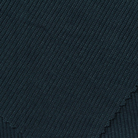 Polyester Viscose Stretch Rib Knit Fabric, 375 gsm, 120 cm — Navy