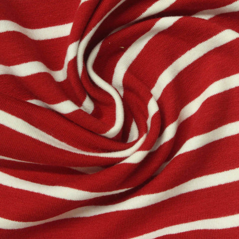 Red Horizontal-Stripe French Terry, Cotton-Poly, 270 gsm