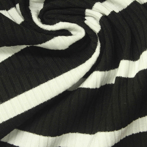 Black Diagonal-Stripe Rib Knit, Viscose, 330 gsm, 140 cm