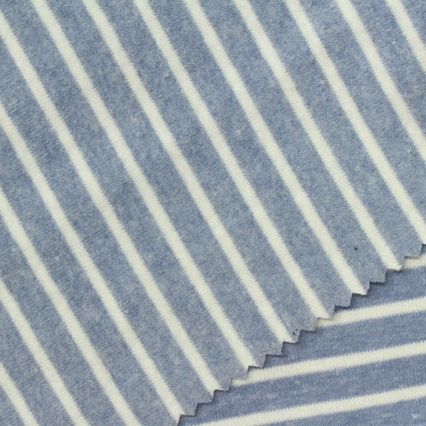 Light Blue Stripes Rib Knit, Poly-Cotton