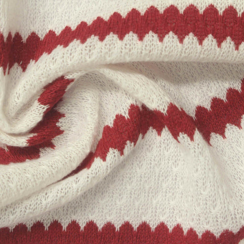 Red Horizontal-Stripe Jersey Knit, Polyester, 206 gsm