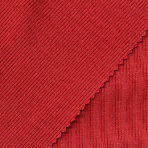 Polyester Cotton Stretch Rib Knit Fabric, 340 gsm, 115 cm — Red