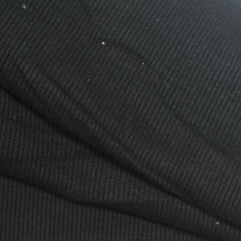 Cotton Polyester Stretch Rib Knit Fabric, 350 gsm, 137 cm — Black