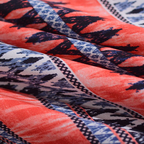 Red Geometric Linen-Look, Polyester