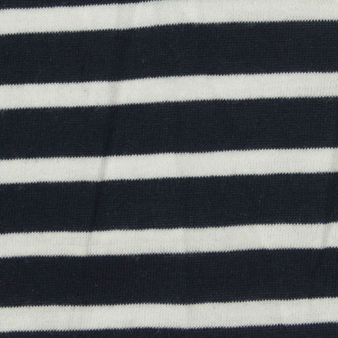 Navy Horizontal-Stripe Jersey Knit, Cotton-Poly, 138 gsm