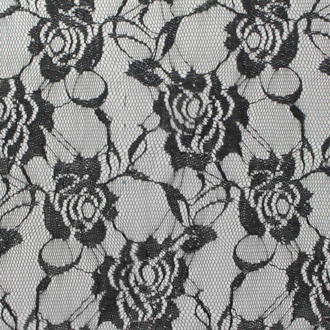 Black Floral Lace, Polyester, 40 gsm