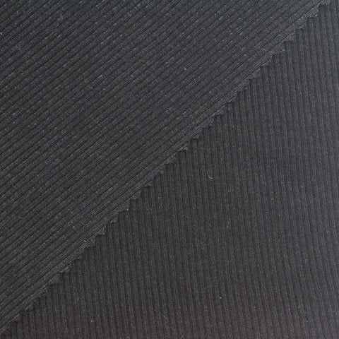Cotton Stretch Rib Knit Fabric, 220 gsm, 170 cm — Black