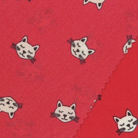 White Cartoon-Cat Linen-Look, Polyester