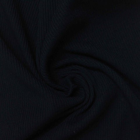 Polyester Cotton Blend Rib Knit Fabric, 340 gsm — Black