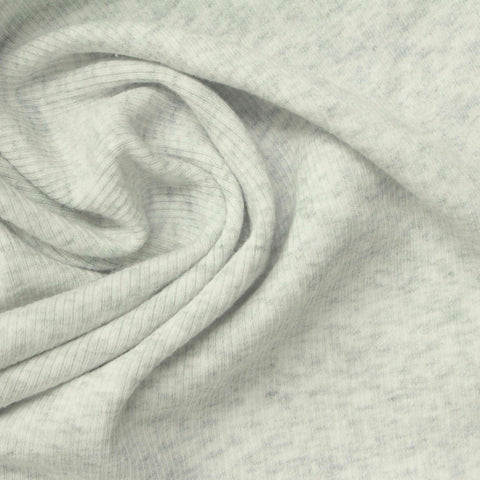 Light Grey Marl Rib Knit, Cotton, 210 gsm, 150 cm