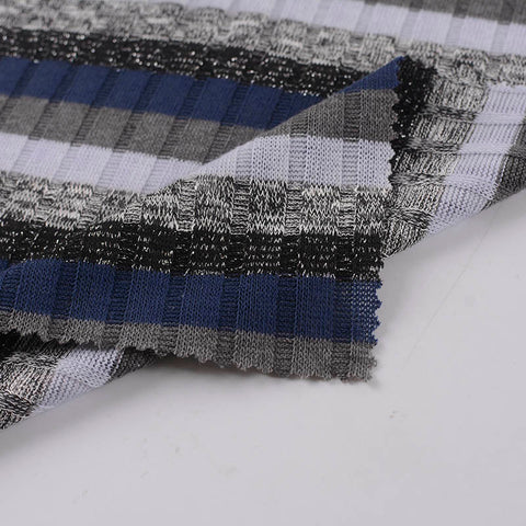 Navy Horizontal-Stripe Rib Knit, Polyester, 175 gsm