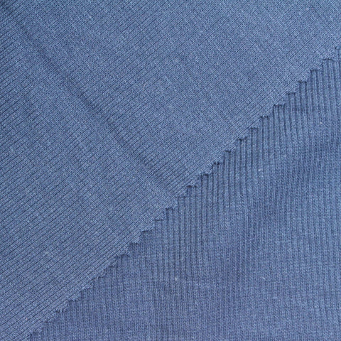 Polyester Cotton Stretch Rib Knit Fabric, 280 gsm, 125 cm — Blue