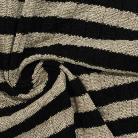 Black Horizontal-Stripe Rib Knit, Poly-Viscose, 220 gsm, 130 cm, ref EF-209398