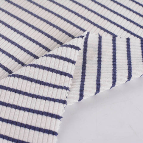 Navy Horizontal-Stripe Rib Knit, Polyester, 255 gsm