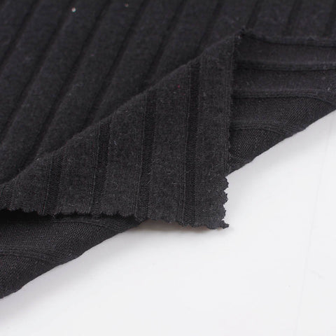 Viscose Polyester Stretch Rib Knit Fabric, 265 gsm — Black