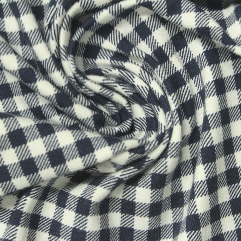 Dark Grey Check Jersey Knit, Cotton, 190 gsm