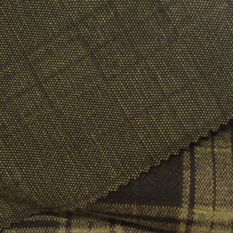 Dark Brown Plaid Interlock Knit, Polyester, 294 gsm