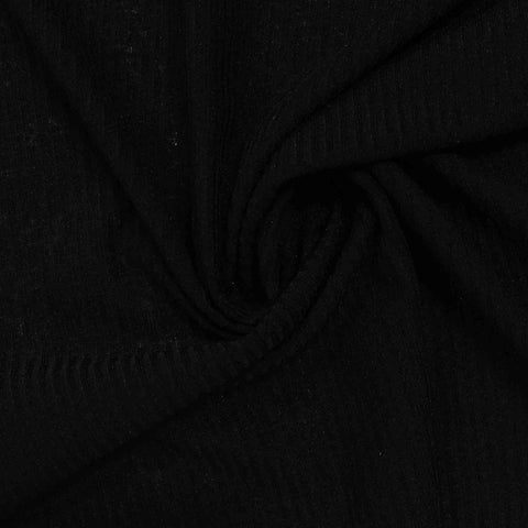 Polyester Stretch Rib Knit Fabric, 160 gsm, 148 cm — Black