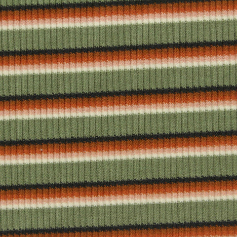 Green Horizontal-Stripe Rib Knit, Polyester, 240 gsm
