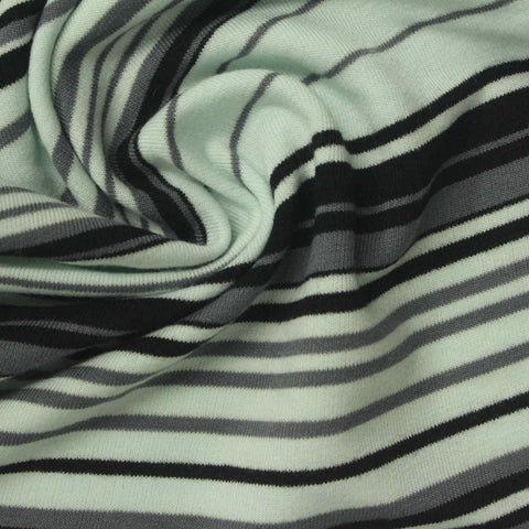Light Green Horizontal-Stripe French Terry, Poly-Viscose