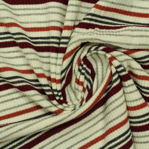 Cream Horizontal-Stripe Rib Knit, Viscose, 202 gsm