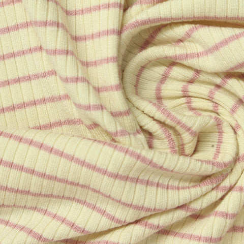 Pink Horizontal-Stripe Rib Knit, Viscose, 240 gsm