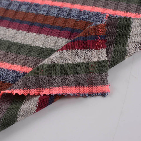Brown Horizontal-Stripe Rib Knit, Polyester, 162 gsm